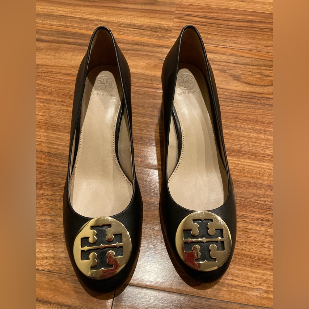 Tory Burch Women’s Chelsea Pump Black Nappa Leather Chunky Block Heels SZ 9